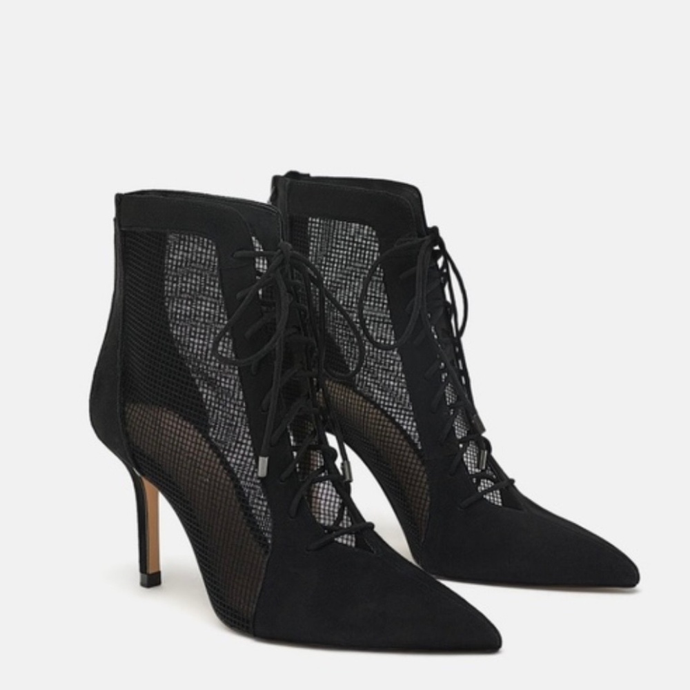 Zara Leather Mesh Lace up Booties